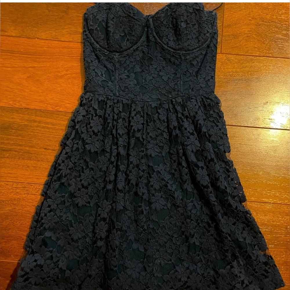 Abercrombie and Fitch navy blue lace floral bustier dress.